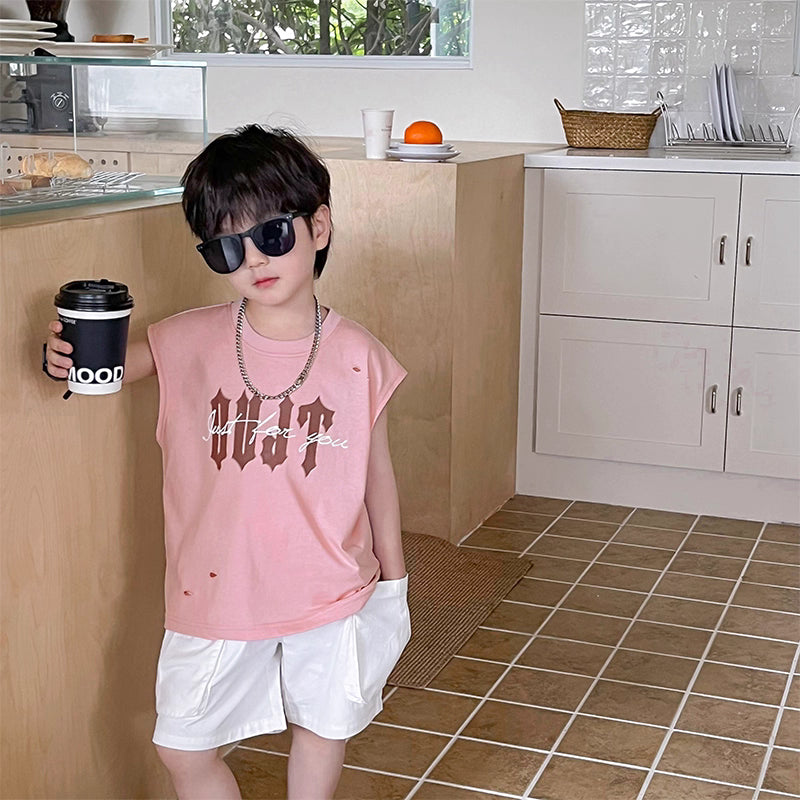 เสื้อกล้ามเด็กผู้ชายสีชมพู ผ้าฝ้าย