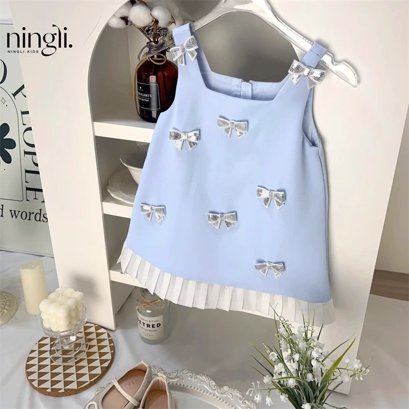 เดรสเด็กผู้หญิงสไตล์ชานแนล โบว์เลื่อม